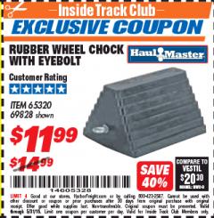 Harbor Freight ITC Coupon HAUL-MASTER WHEEL CHOCK WITH EYEBOLT Lot No. 69828 Expired: 5/31/18 - $11.99