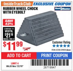 Harbor Freight ITC Coupon HAUL-MASTER WHEEL CHOCK WITH EYEBOLT Lot No. 69828 Expired: 7/2/19 - $11.99