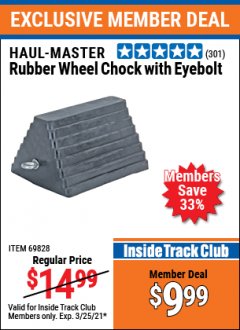 Harbor Freight ITC Coupon HAUL-MASTER WHEEL CHOCK WITH EYEBOLT Lot No. 69828 Expired: 3/25/21 - $9.99