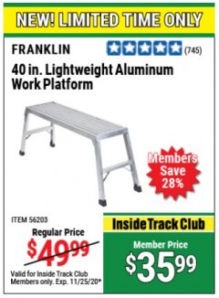 Harbor Freight ITC Coupon 40" WORKING PLATFORM Lot No. 56203 Expired: 11/25/20 - $35.99