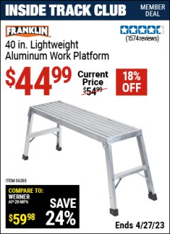Harbor Freight ITC Coupon 40" WORKING PLATFORM Lot No. 56203 Expired: 4/27/23 - $44.99