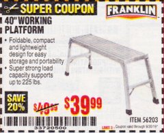 Harbor Freight Coupon 40" WORKING PLATFORM Lot No. 56203 Expired: 9/30/19 - $39.99