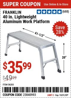 Harbor Freight Coupon 40" WORKING PLATFORM Lot No. 56203 Expired: 10/31/20 - $35.99