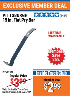 Harbor Freight ITC Coupon 15" HEAVY DUTY FLAT PRY BAR Lot No. 60681/2529 Expired: 3/25/21 - $2.99