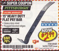 Harbor Freight Coupon 15" HEAVY DUTY FLAT PRY BAR Lot No. 60681/2529 Expired: 10/31/19 - $2.99