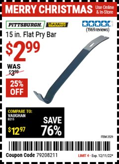 Harbor Freight Coupon 15" HEAVY DUTY FLAT PRY BAR Lot No. 60681/2529 Expired: 12/11/21 - $2.99