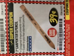 Harbor Freight Coupon 7" CARPENTERS PENCIL Lot No. 66243 Expired: 9/30/19 - $0.39