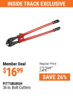 Harbor Freight ITC Coupon 36" BOLT CUTTERS Lot No. 41150/60698 Expired: 7/29/21 - $16.99