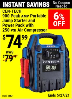 Harbor Freight Coupon 4 IN ONE PORTABLE POWER PACK Lot No. 56631/62453/62374 Expired: 4/29/21 - $74.99