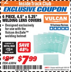 Harbor Freight ITC Coupon 6 PIECE, 4.5" X 5.25" WELDING LENS COVERS Lot No. 63894 Expired: 10/31/19 - $7.99