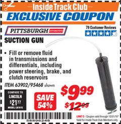 Harbor Freight ITC Coupon SUCTION GUN Lot No. 63902, 95468 Expired: 10/31/19 - $9.99