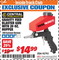 Harbor Freight ITC Coupon GRAVITY FEED BLASTER GUN WITH 20 OZ HOPPER Lot No. 95793 Expired: 6/30/20 - $14.99