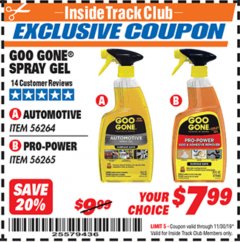 Harbor Freight ITC Coupon GOO GONE SPRAY GEL Lot No. 56264/56265 Expired: 11/30/19 - $7.99