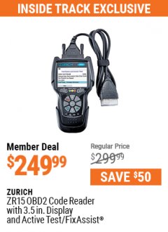 Harbor Freight ITC Coupon ZURICH OBD2 CODE READER WITH 3.5" DISPLAY AND ACTIVE TEST/FIXASSIST ZR15 Lot No. 56218 Expired: 7/1/21 - $249.99
