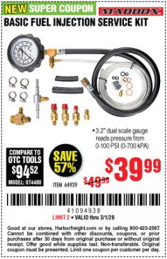 Harbor Freight Coupon BASIC FUEL INJECTION  SERVICE  KIT Lot No. 64939 Expired: 3/1/20 - $39.99