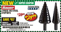 Harbor Freight Coupon 2 PIECE BLACK OXIDE COATED M2 STEEL HIGH SPEED STEP BITS Lot No. 64651/64650/64648 Expired: 6/30/20 - $24.99