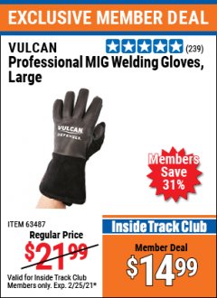 Harbor Freight ITC Coupon VULCAN PROFESSIONAL MIG WELDING GLOVES Lot No. 56678/63487/56679/63488 Expired: 2/25/21 - $14.99