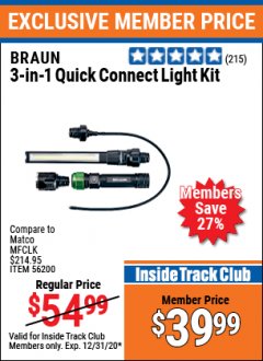 Harbor Freight ITC Coupon BRAUN 3-IN-1 QUICK CONNECT LIGHT KIT Lot No. 56200 Expired: 12/31/20 - $39.99