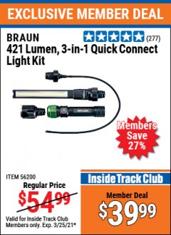 Harbor Freight ITC Coupon BRAUN 3-IN-1 QUICK CONNECT LIGHT KIT Lot No. 56200 Expired: 3/25/21 - $39.99