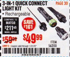 Harbor Freight Coupon BRAUN 3-IN-1 QUICK CONNECT LIGHT KIT Lot No. 56200 Expired: 1/31/20 - $49.99