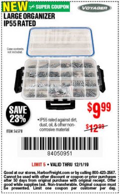 Harbor Freight Coupon STOREHOUSE/VOYAGER LARGE ORGANIZER IP55 RATED Lot No. 56578 Expired: 12/1/19 - $9.99