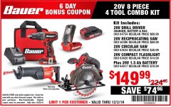 Harbor Freight Coupon BAUER TOOL KIT Lot No. 4 Expired: 12/2/19 - $149.99