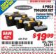 Harbor Freight ITC Coupon 4 PIECE TOOLBOX SET Lot No. 3721 Expired: 9/30/15 - $19.99