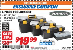 Harbor Freight ITC Coupon 4 PIECE TOOLBOX SET Lot No. 3721 Expired: 1/31/20 - $19.99