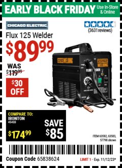 Harbor Freight Coupon CHICAGO ELECTRIC FLUX 125 WELDER Lot No. 63583, 63582 Expired: 11/12/23 - $89.99
