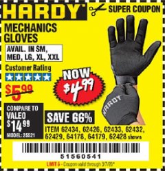 Harbor Freight Coupon MECHANICS GLOVES Lot No. 62434 Expired: 3/7/20 - $4.99