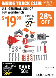 Harbor Freight ITC Coupon TOY WORKBENCH Lot No. 56515 Expired: 10/28/21 - $19.99