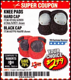 Harbor Freight Coupon KNEE PADS Lot No. 60799/46698/42100/61366/62820/62821 Expired: 3/31/20 - $2.49