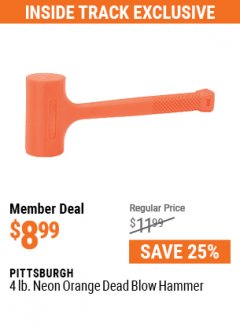 Harbor Freight ITC Coupon 4LB. NEON ORANGE DEAD BLOW HAMMER Lot No. 41800/69004 Expired: 5/31/21 - $8.99