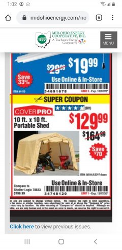 Harbor Freight Coupon 10 FT. X 10 FT. PORTABLE SHED Lot No. 56184/63297 Expired: 12/17/20 - $129.99