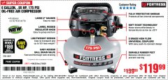 Harbor Freight Coupon FORTRESS 6 GALLON, 175 PSI OIL-FREE AIR COMPRESSOR Lot No. 56628/56829 Expired: 2/16/20 - $119.99