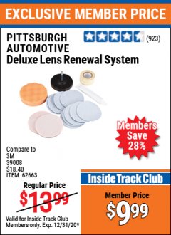 Harbor Freight ITC Coupon DELUXE LENS RENEWAL SYSTEM Lot No. 62663 Expired: 12/31/20 - $9.99