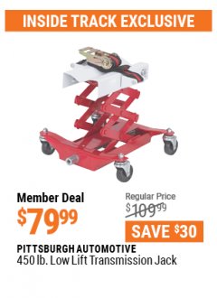 Harbor Freight ITC Coupon PITTSBURGH 450 LB. TRANSMISSION JACK Lot No. 39178/61232 Expired: 4/29/21 - $79.99