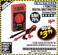 Harbor Freight Coupon CEN-TECH 7 FUNCTION DIGITAL MULTIMETER Lot No. 30756/69096/63604/63759/63758/98025 Expired: 6/30/20 - $3.99