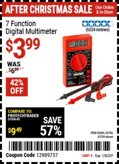 Harbor Freight Coupon CEN-TECH 7 FUNCTION DIGITAL MULTIMETER Lot No. 30756/69096/63604/63759/63758/98025 Expired: 1/8/23 - $3.99
