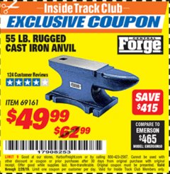 Harbor Freight ITC Coupon CENTRAL FORGE 55 LB. RUGGED CAST-IRON ANVIL Lot No. 69161 Expired: 2/28/19 - $49.99