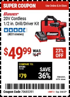 Harbor Freight Coupon 20V LITHIUM-ION CORDLESS 3AMP HOUR BATTERY Lot No. 63631/64816 Expired: 5/8/22 - $49.99
