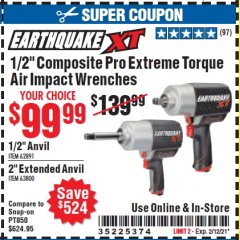 Harbor Freight Coupon 1/2" COMPOSITE PRO EXTREME TORQUE IMPACT WRENCHES Lot No. 62891/63800 Expired: 2/12/21 - $99.99