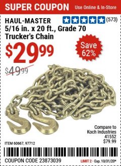 Harbor Freight Coupon TRUCKER'S CHAIN Lot No. 60667/40461/97712 Expired: 10/31/20 - $29.99