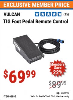 Harbor Freight ITC Coupon TIG FOOT PEDAL REMOTE CONTROL Lot No. 63895 Expired: 9/30/20 - $69.99