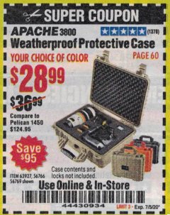 Harbor Freight Coupon 3800 WEATHERPROOF PROTECTIVE CASE Lot No. 56766 56769 63927 Expired: 7/5/20 - $28.99