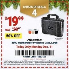 Harbor Freight Coupon 3800 WEATHERPROOF PROTECTIVE CASE Lot No. 56766 56769 63927 Expired: 12/11/23 - $19.99