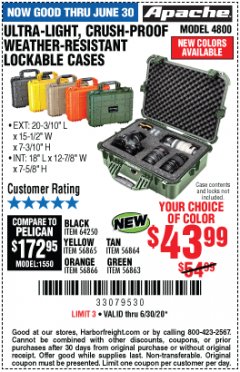 Harbor Freight Coupon ULTRA-LIGHT, CRUSH-PROOF WEATHER-RESISTANT LOCKABLE CASES Lot No. 64250/56865/56866/56864/56863 Expired: 6/30/20 - $43.99