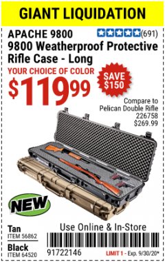 Harbor Freight Coupon WEATHERPROOF PROTECTIVE RIFLE CASE Lot No. 64520, 56862 Expired: 9/30/20 - $119.99