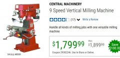 Harbor Freight Coupon 9 SPEED VERTICAL MILLING MACHINE Lot No. 40939 Expired: 6/30/20 - $1799.99