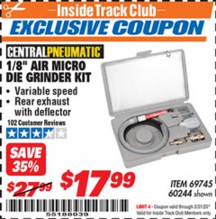 Harbor Freight ITC Coupon 1/8" AIR DIE GRINDER Lot No. 47869/69745/60244 Expired: 3/31/20 - $17.99